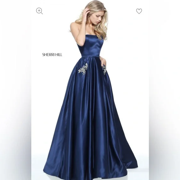 Sherri Hill | Dresses | Navy Blue Sherri Hill Satin Strapless Aline Formal Dress With Pockets | Poshmark Sherri Hill | Dresses | Navy Blue Sherri Hill Satin Strapless Aline Formal Dress With Pockets | Poshmark